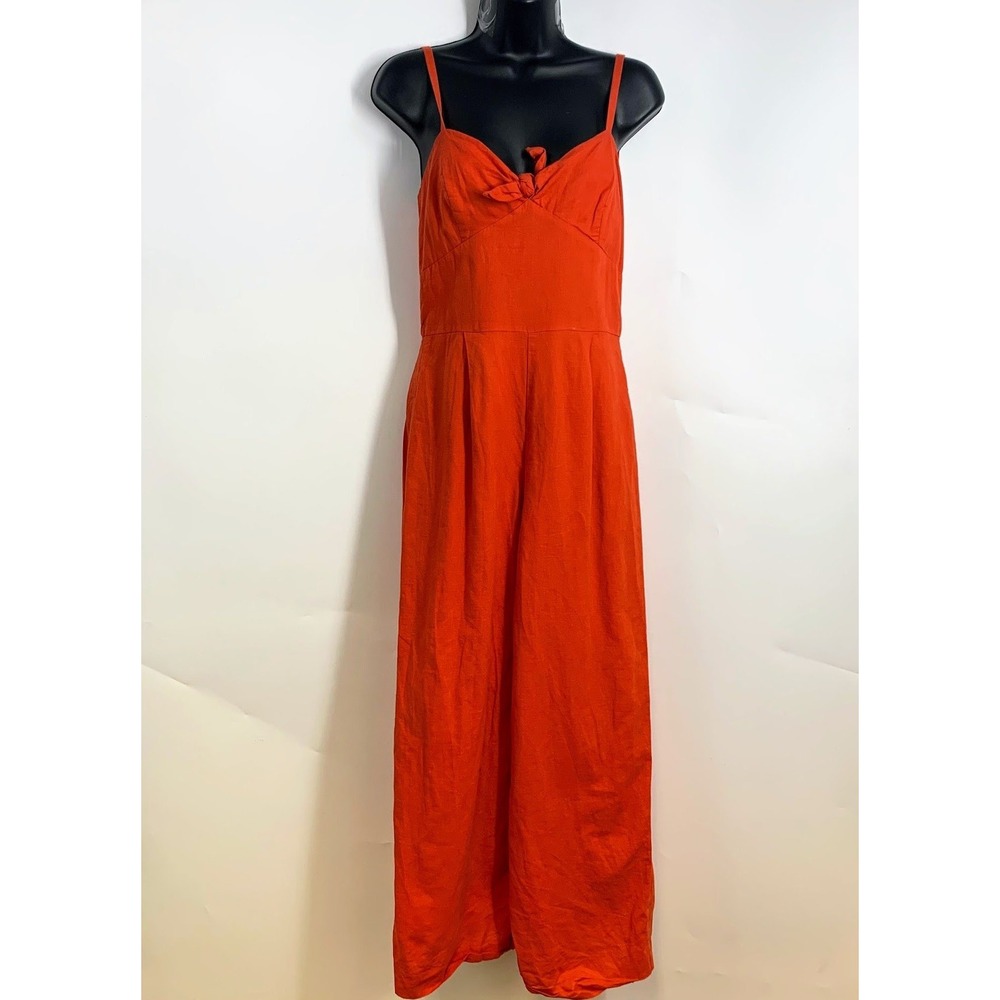 J.Crew Women Orange Linen Cotton‎ Blend Tie Front Wide Leg Jumpsuit Size 2